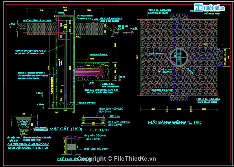 File cad giếng đào,Thiết kế giếng khoan,công trình thu nước,Bản vẽ giếng đào